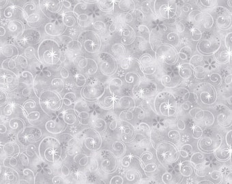 Fabric with Stars and Swirls, Shades of Gray with Glitter, Magical Tonal Blender Fabric, NEW Fabric BTHY - 1/2 Yard - NF4239