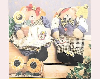 Sweet Honey Bears Pattern, Easter Stuffed 13 Inch Teddy Bears, Luv N Stuff, RARE OOP Vintage Pattern - VP1281