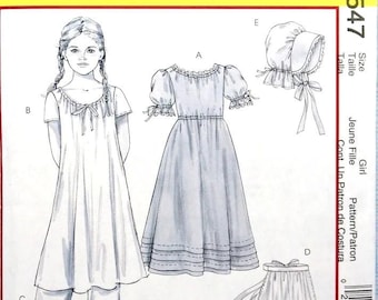 Early American Girls Costume Pattern, Pioneer, Little House on Prairie Dress, McCallls 4547, UNCUT OOP RARE Pattern - UP5082