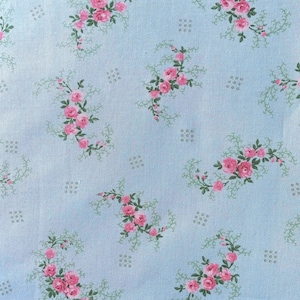 Pink Rose Vines on Blue Delicate Small Floral Fabric, Light Blue Pink Green, Boundless, Rare New OOP Fabric BTHY - HALF Yard - NF6074