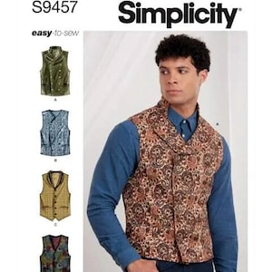 Mens Formal Vest Pattern, 4 Styles, Double and Single Breasted, Simplicity 9457, Sizes 44-52, NEW Pattern - NP5561