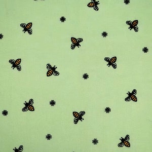 Embroidered Bees on Light Green, Cotton Fabric with Bumblebees, New OOP Fabric BTHY - HALF Yard - NF5506