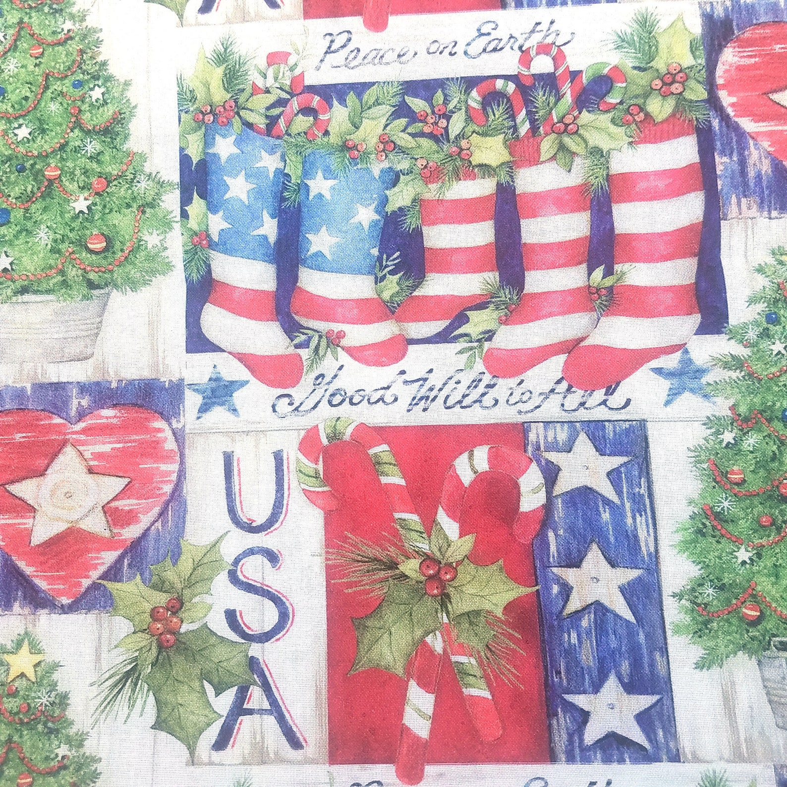 Christmas Patriotic Fabric Susan Winget Bomen Kousen Candy | Etsy