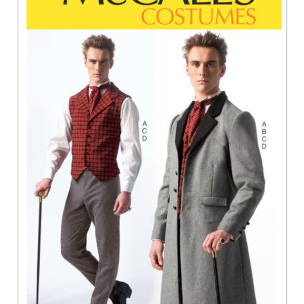 Costume Pattern, Vest Pants Tie, Mens Notch Collar Coat, Historical, Victorian, McCalls 7003, Mens S M L, CUT Pattern - CP4872