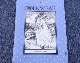 Folkwear Prairie Dress and Apron Pattern, Folk Wear 201, Misses S M L, UNCUT OOP Vintage Costume Pattern - UP6218