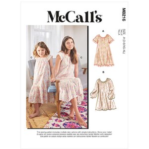 Girls Simple Dress Pattern, Nightgown, Summer Shift, Ruffled Skirt, Raglan Sleeves, McCalls 8216, Sizes 3 to 8, NEW Pattern - NP3114