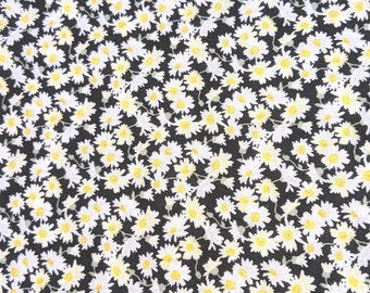 Floral Fabric, Small Daisies on Black, Modern Calico Print, Doll Dressmaking, Hair Bows, NEW Daisy Fabric BTHY - 1/2 Yard - NF1771