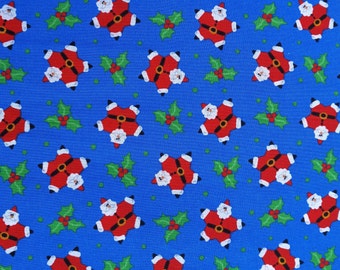 Vintage Christmas Santa on Blue Fabric, Childrens Holiday Medium Print, OOP RARE Vintage Fabric BTHY - 1/2 Yard - VW4062