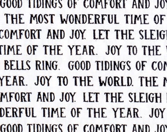 Christmas Phrases Fabric, Conversation, Black on White, Holiday Sayings, Type Print Fabric, NEW OOP Fabric BTHY - 1/2 Yard - HF2007