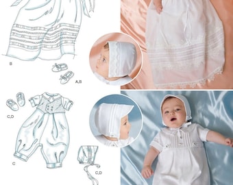 Christening Gown Romper Bonnets Shoes Pattern, Classic Baby Set, Simplicity 2457, Sizes NB-12 Mo, UNCUT OOP Pattern - UP2855