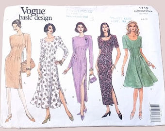 Fitted Dress Pattern, 1990s Flared Skirt Fitted Bodice, Vogue 1119, Misses 6-10, UNCUT Vintage Pattern - VP0378