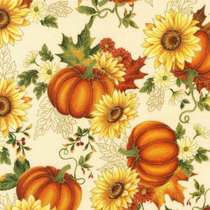 Autumn Pumpkins on Light Yellow Fabric, X Large Print, R Kaufman, Fall Harvest, Thanksgiving, NEW OOP Fabric BTHY - 1/2 Yard - HF4780