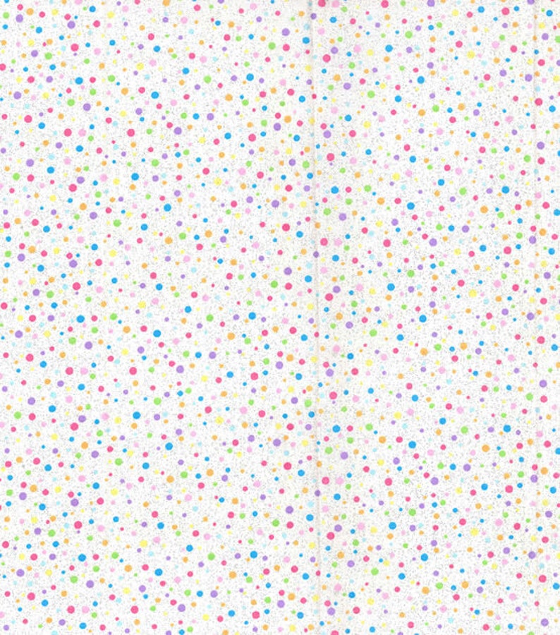 Easter Polka Dot Fabric, Pastel Dots with Glitter, Random Rainbow Dots on WHITE, NEW Fabric off the Bolt BTHY 1/2 Yard NF3257 image 4