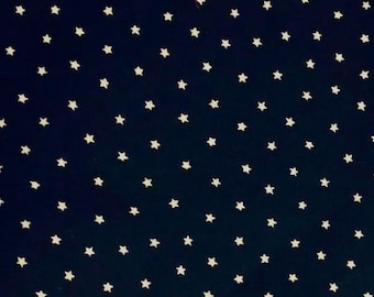 Patriotic Mini Cream Stars on Navy Blue, Tiny Stars, 4th of July Holiday Fabric, OOP Vintage Fabric - Per 23 Inches - HF6386