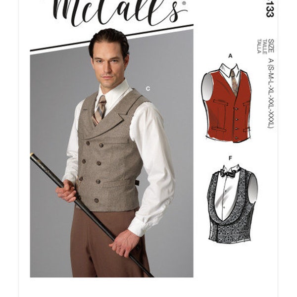 Mens Formal Wear Pattern, Mens Vests, Formal or Historical, 6 Styles, Mccalls 8133, Mens S M L Xl XXl XXXl, NEW Pattern - NP4848