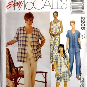 May include: McCall's Easy 2208 sewing pattern envelope featuring illustrations of various clothing sets including a plaid jacket, solid top, trousers, a floral print sleeveless dress, and a plaid short set. The text includes the brand name and number 2208.