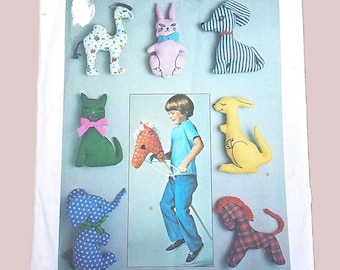 Vintage Stuffed Animal Pattern, Small Fabric Toys, Hobby Horse, Simplicity 7744, 1970s Crafts, RARE CUT Pattern - VP0558