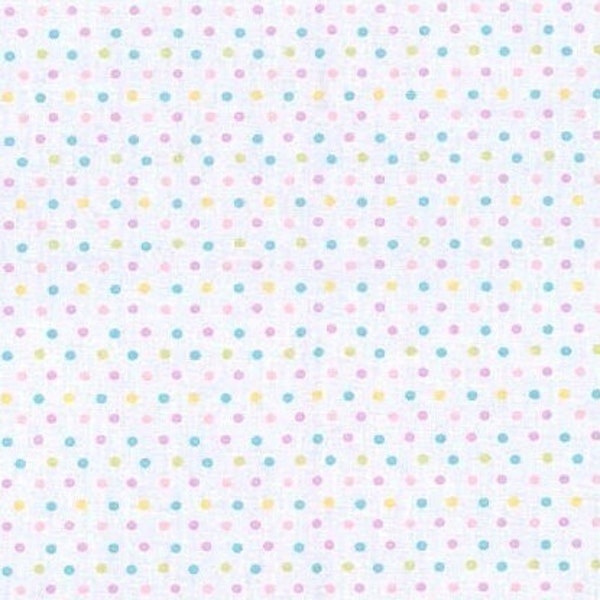 Easter Pastel Polka Dot Fabric, Multi Color Dots on White, Rainbow Dots, NEW Fabric off the Bolt BTHY - 1/2 Yard - NF5420