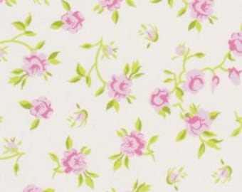 Rose Floral Fabric, Pink and Green on Ivory, Pink Roses SMALL Print, Fabric Finders, NEW Wide Fabric BTHY - 1/2 Yard - NF3185