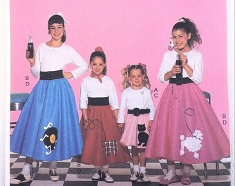 1950s Poodle Skirt Costume Pattern, 50s Diner Style, Flared Skirt, Butterick 4113, Girls XS-L, UNCUT OOP Pattern- UP1981