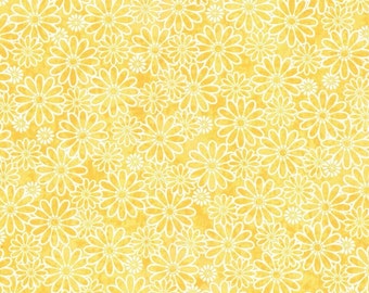 Yellow Floral Fabric, All Over Daisy Print on Shades of Yellow, White Daisies, NEW Fabric BTHY - Per HALF Yard - NF5506