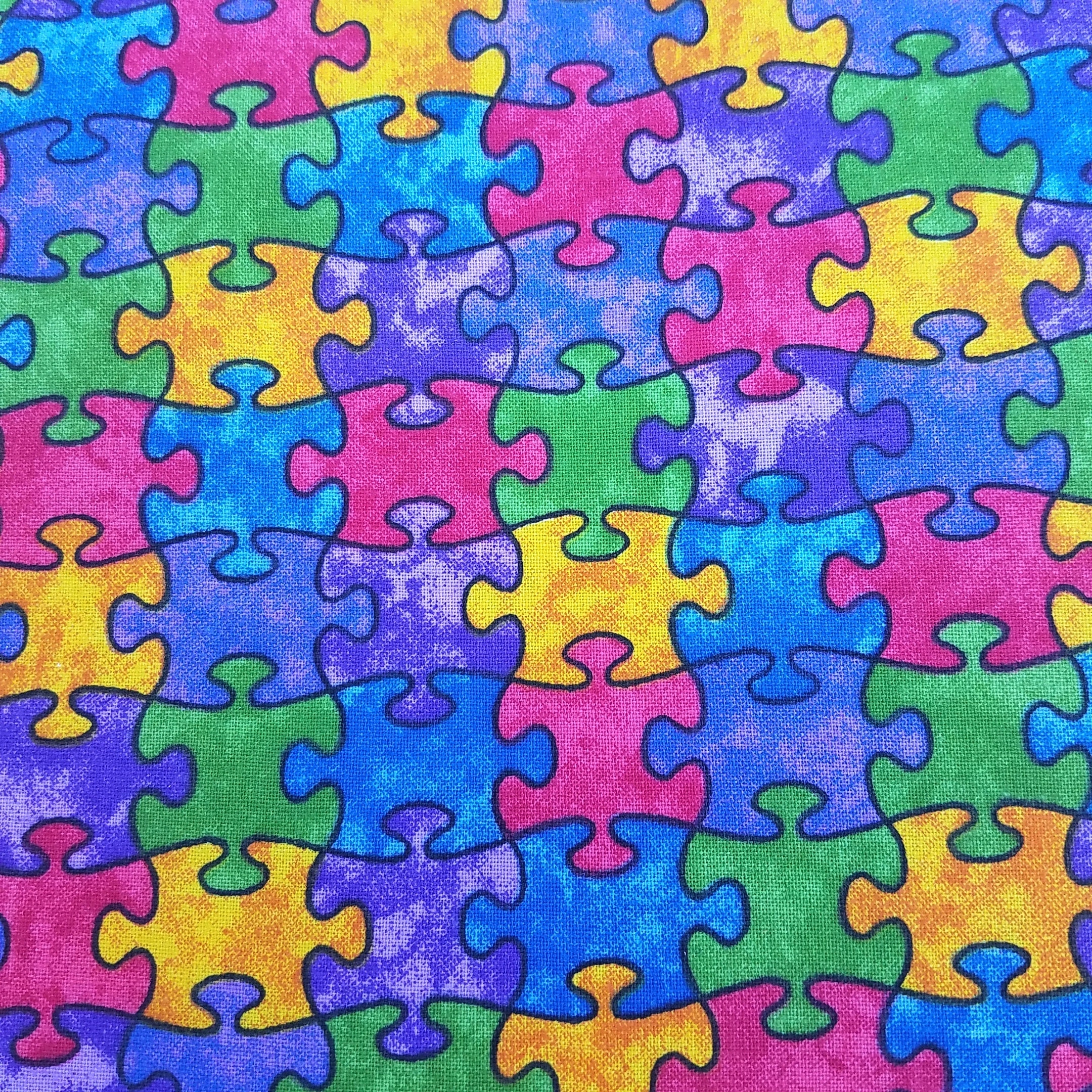 Jigsaw Puzzle Fabric Colorful Puzzle Childrens Fabric Autism Etsy