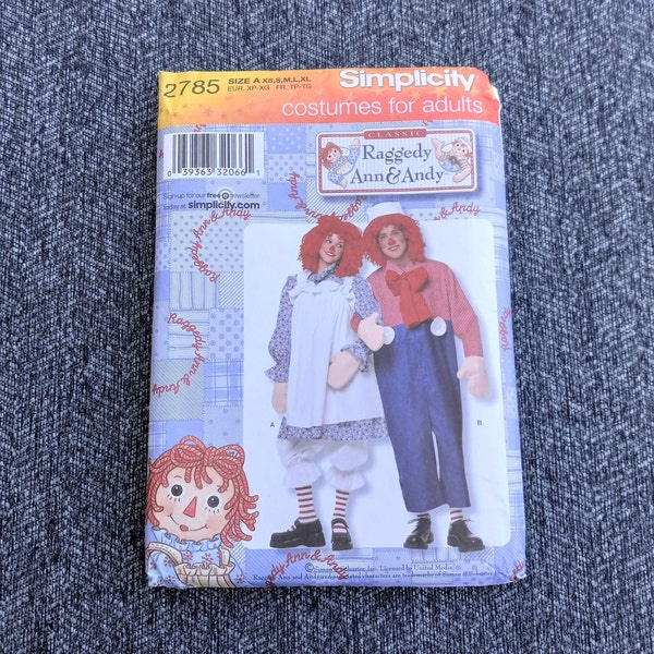 Adult Raggedy Ann and Andy Costume Pattern, Classic Design, Simplicity 2785, Sizes Xs to Xl, UNCUT OOP RARE Pattern - UP4850