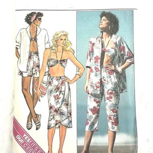 Beachwear, Shirt Skirt Pants Shorts Bra Pattern, Swim Wear, Summer Wear, Butterick 3912, RARE OOP UNCUT Vintage Pattern - UP6208