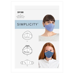 Face Mask Pattern, Fitted Face Coverings, DIY Face Masks, Simplicity 9188 R10745, Size S-L, NEW OOP Pattern - NP1902