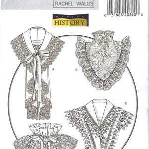 May include: Butterick B4698 sewing pattern with historical costume designs. The pattern shows detailed illustrations of lace collars and necklines, with bow details. The text "MAKING HISTORY" is also visible on the pattern.