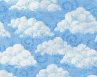 Cloud Blue Sky Fabric, Blue White Swirls, Nursery or Quilt Cotton, Very Rare Vintage Fabric BTHY - Per HALF Yard - VF6210