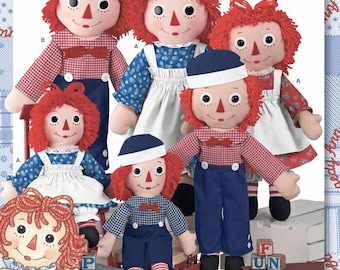 Raggedy Ann and Andy Doll Pattern, Classic Stuffed Rag Dolls in 3 Sizes, Simplicity 9447 8043, RARE UNCUT OOP Pattern - UP6371