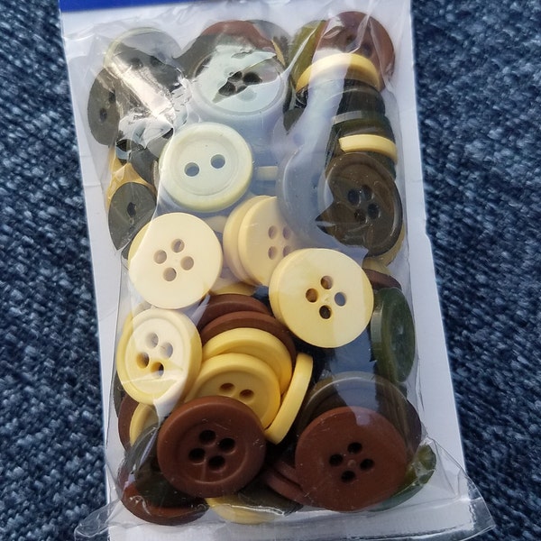 Small Buttons, Assorted Package, Natural Colors, Medium Brown, Dark Brown, Green, Tan, NEW 120 Piece Package, Sewing Supplies - SS2531