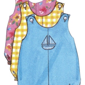 May include: Three baby rompers in a stack. The top romper has a pink floral pattern, the middle one has a yellow and white gingham pattern, and the bottom one is light blue with a sailboat design.