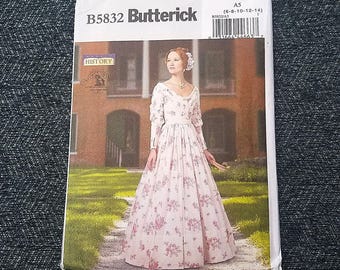 Historical Gown Costume Pattern, Civil War Era, Southern Belle, 1800s Style, Butterick 5832, Size 6-14, RARE UNCUT OOP Pattern - UP2289