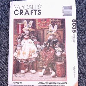 Country Rabbit Dolls and Clothes Pattern, Bunny Soft Toy, 34 Inch Stuffed Bunnies, McCalls 8035, RARE UNCUT Vintage Pattern - UP5543