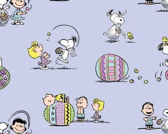 Peanuts Licensed Fabric, Easter Egg Hunt, Charlie Brown Friends, Peanuts Easter Toss, NEW OOP Rare Holiday Fabric, 28 Inches - HF4305