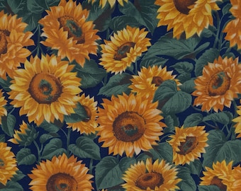 Vintage Sunflower Fabric, Large Floral Print, Joan Messmore Design, Fall or Summer Vintage Fabric BTHY - Per HALF yard - VF6172