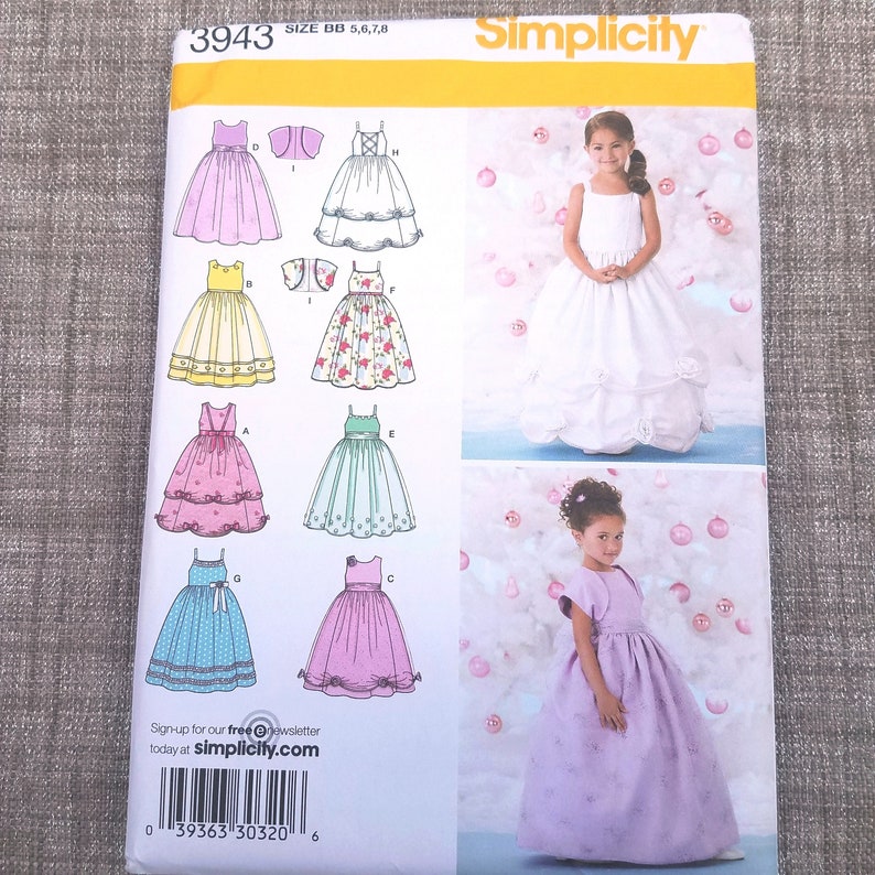 Sizes 5 to 8 Girls Special Occasion Dress and Bolero Pattern UNCUT Pattern Holiday Dress OP1377 Simplicity 3943 Flower Girl Dress