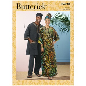 Caftan Pattern, Tunic Headwrap Hat, 70s Style, Stay at Home, 1970s Ethnic Loungewear, Butterick 6748, Unisex S M L, NEW Pattern - NP3436