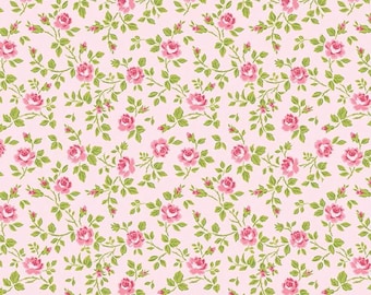 Pink Roses Floral Fabric, Tossed Rose Print, Hydrangea Garden, Jennifer Bosworth, Riley Blake, NEW Fabric BTHY - Per HALF Yard - NF6379
