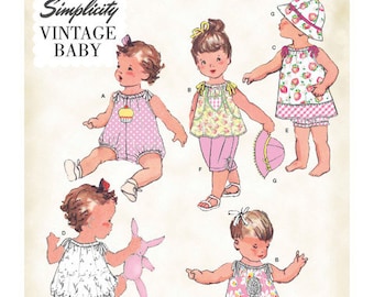 Baby Romper Pattern, Dress Top Panties and Hat, Summer Wardrobe, Simplicity 1813 Infant Sizes, NEW Childrens Vintage Pattern - NP1950