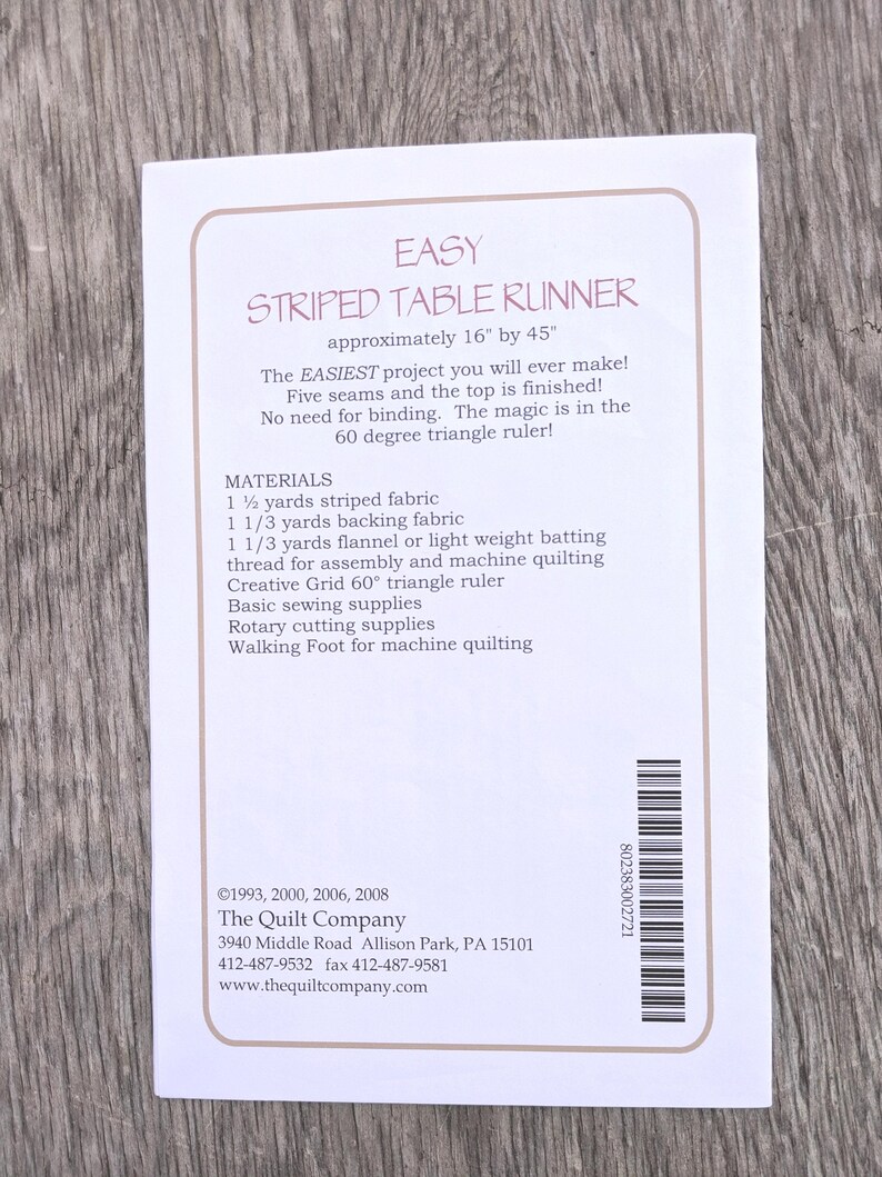 Easy Striped Table Runner Quilt Pattern, the Quilt Company, Quick ...