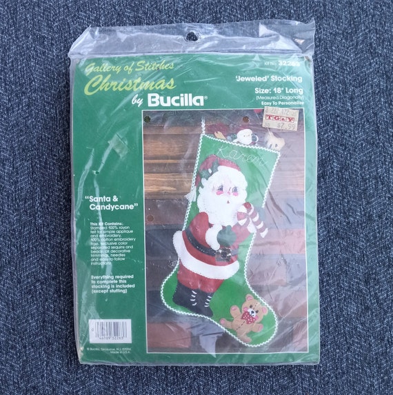 Bucilla Felt Stocking Applique Kit 18 Long-Santa's Black Bear Cabin 
