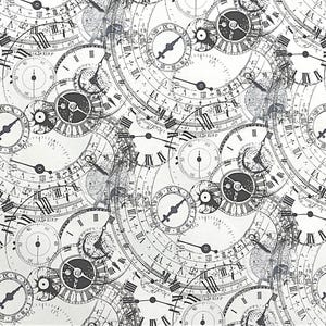 Antique Clock Print, Lifes Journey Quilt Fabric, by R Kaufman, Very Rare OOP Quilt Shop Quality Fabric BTHY - Per HALF Yard - CF6519