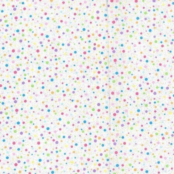 Easter Polka Dot Fabric, Pastel Dots with Glitter, Random Rainbow Dots on WHITE, NEW Fabric off the Bolt BTHY - 1/2 Yard - NF3257