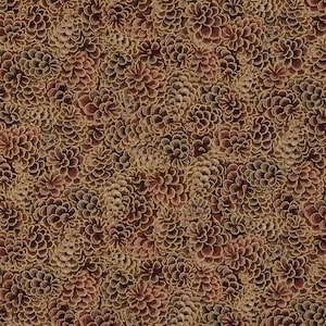 May include: A repeating pattern of stylized pine cones in shades of brown, tan, and burgundy. The design features detailed outlines and a textured appearance, creating a natural, organic aesthetic. The overall effect is a dense, all-over print.