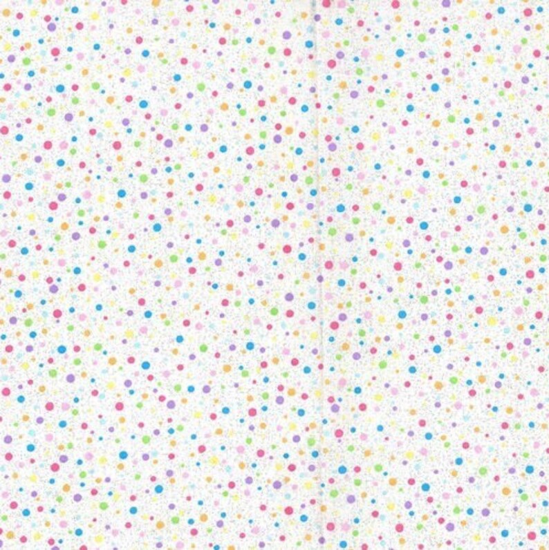 Easter Polka Dot Fabric, Pastel Dots with Glitter, Random Rainbow Dots on WHITE, NEW Fabric off the Bolt BTHY 1/2 Yard NF3257 image 3