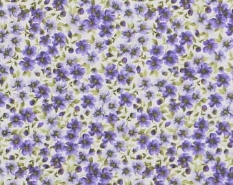 Purple Floral Fabric, Sweet Purple Violet Packed Floral, Small Calico Print on White, New OOP Fabric BTHY - Per HALF Yard - NF5125