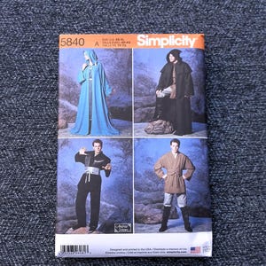 Robe, Tunic and Cape Costumes Pattern, Andrea Schewe, Simplicity 5840, Adult Teen Sizes Xs to Xl, UNCUT OOP Pattern - UP3403